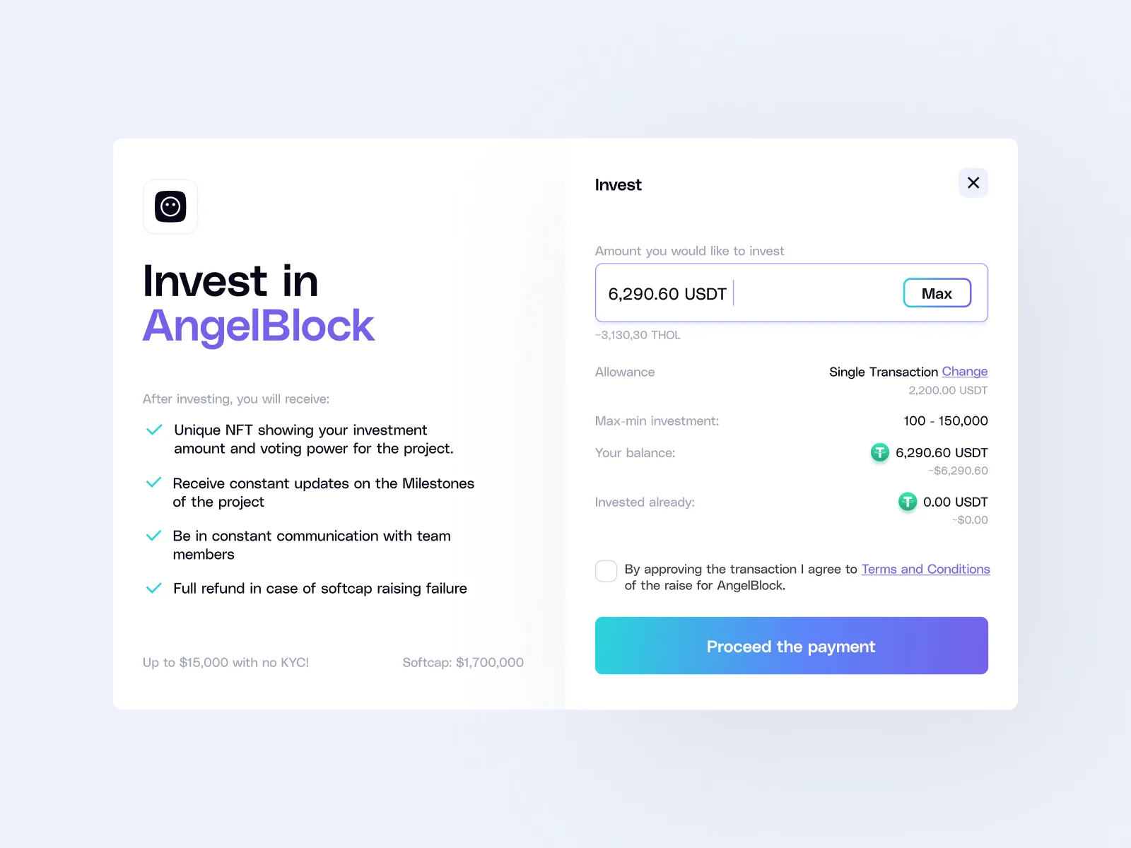 AngelBlock investeringsgrensesnitt